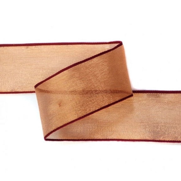 Ribbon Bazaar Wired Woven Edge Metallic Sheer 1-1/2 inch Copper (Burgundy Edge) 25 yards Ribbon