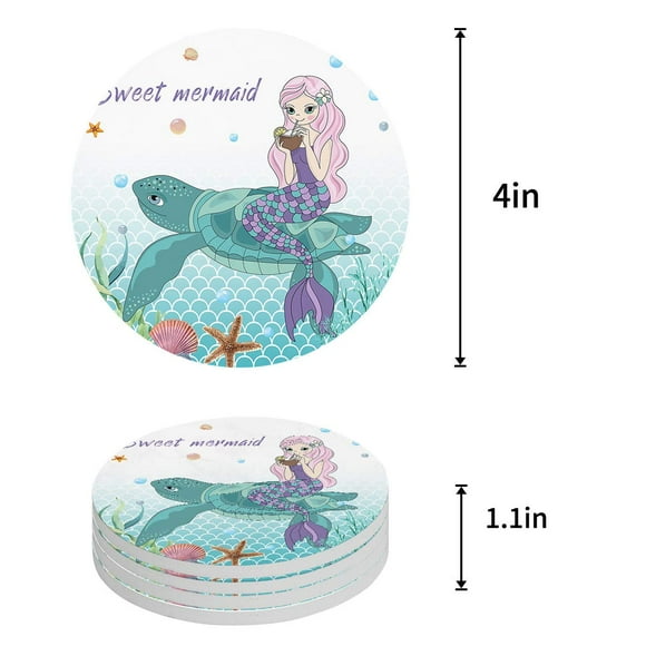 POGLIP Timeless Sugar Skull Girl Set of 8 Round Coaster for Drinks, Absorbent Ceramic Stone Coasters Cup Mat with Cork Base for Home Kitchen Room Coffee Table Bar Decor