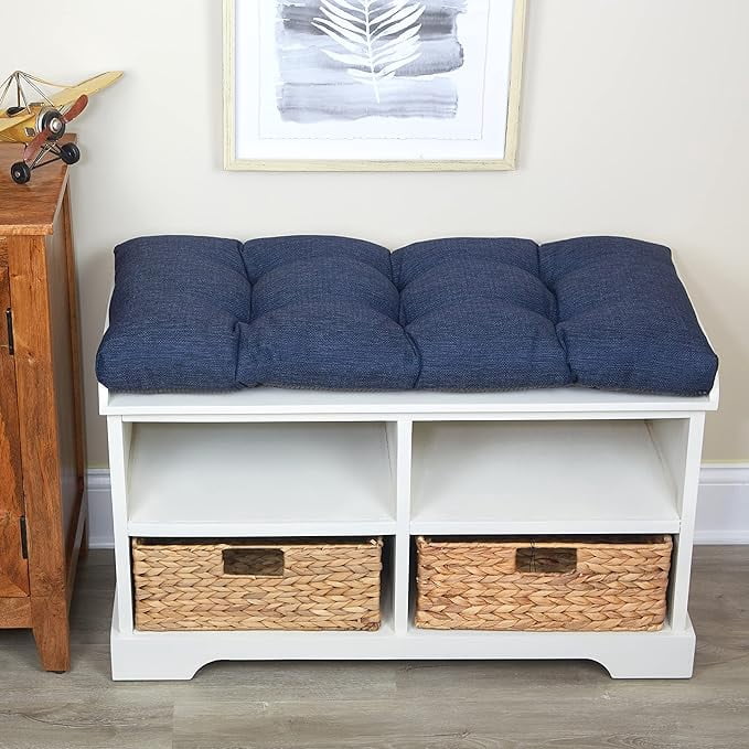The Gripper Non-Slip Tufted Bench Cushion for Indoor Furniture, Entryway Storage, Bay Window, Corner Nook or Piano Seat, 33 Inches, Indigo
