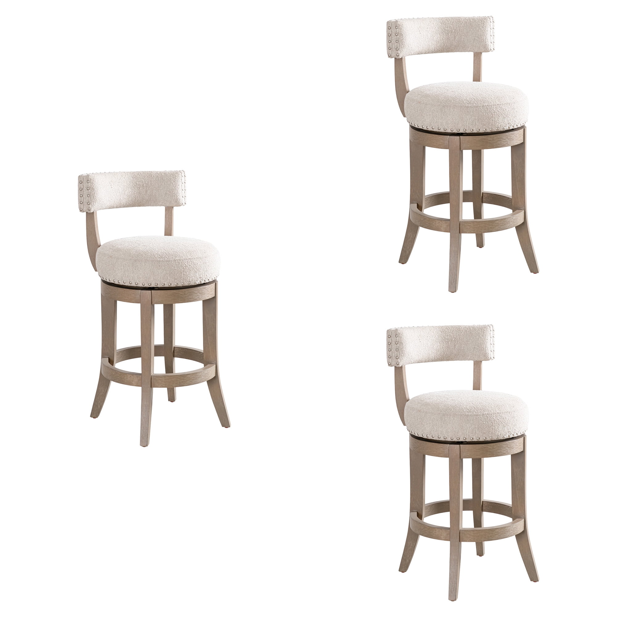 Mystic Solid Wood Upholstered 26" Counter Height Swivel Barstool with Ancient Stone Fabric Seat - Set of 3