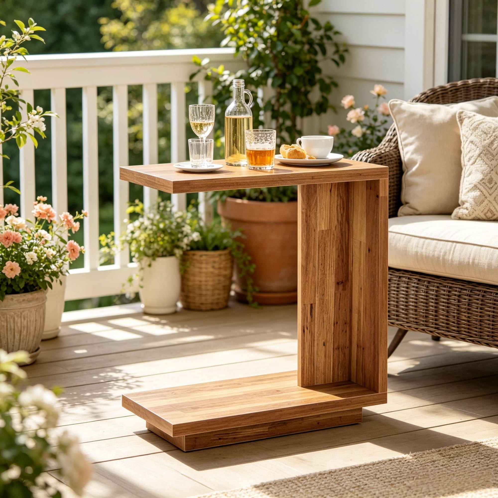 End Table, C-Shaped Side Table with 2 Open Shelves