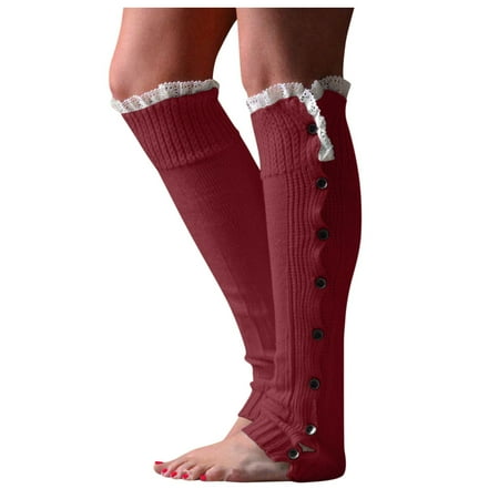 

Baocc accessories Womens Winter Warm Ladies Christmas Lace Over Knee Woolen Socks Legs Socks Red