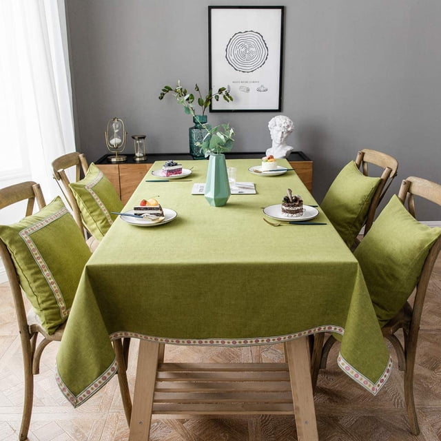 Table Cloth Solid Color Cotton Line Tablecloth Square Table Cloths Wrinkle Free Table Cover Burlap Waterproof Tablecloths for Kitchen Dinning Table Party Decoration(Green,110*170cm)