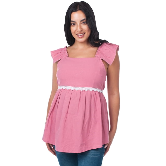 Blusa Maternidad Algodón Fresca Cómoda Ropa Embarazo Blusa Mujer Casual Con Encaje Color Rosa