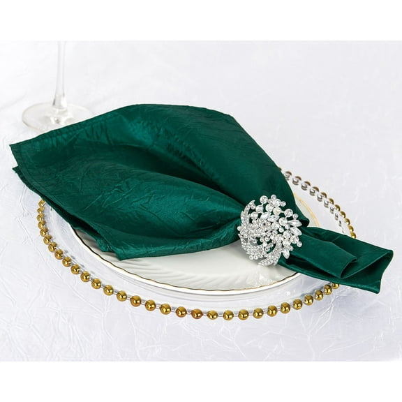 Wedding Linens Inc. (10pcs) 20"x 20" Crushed Crinkle Taffeta Napkins - Hunter Green / Holly Green