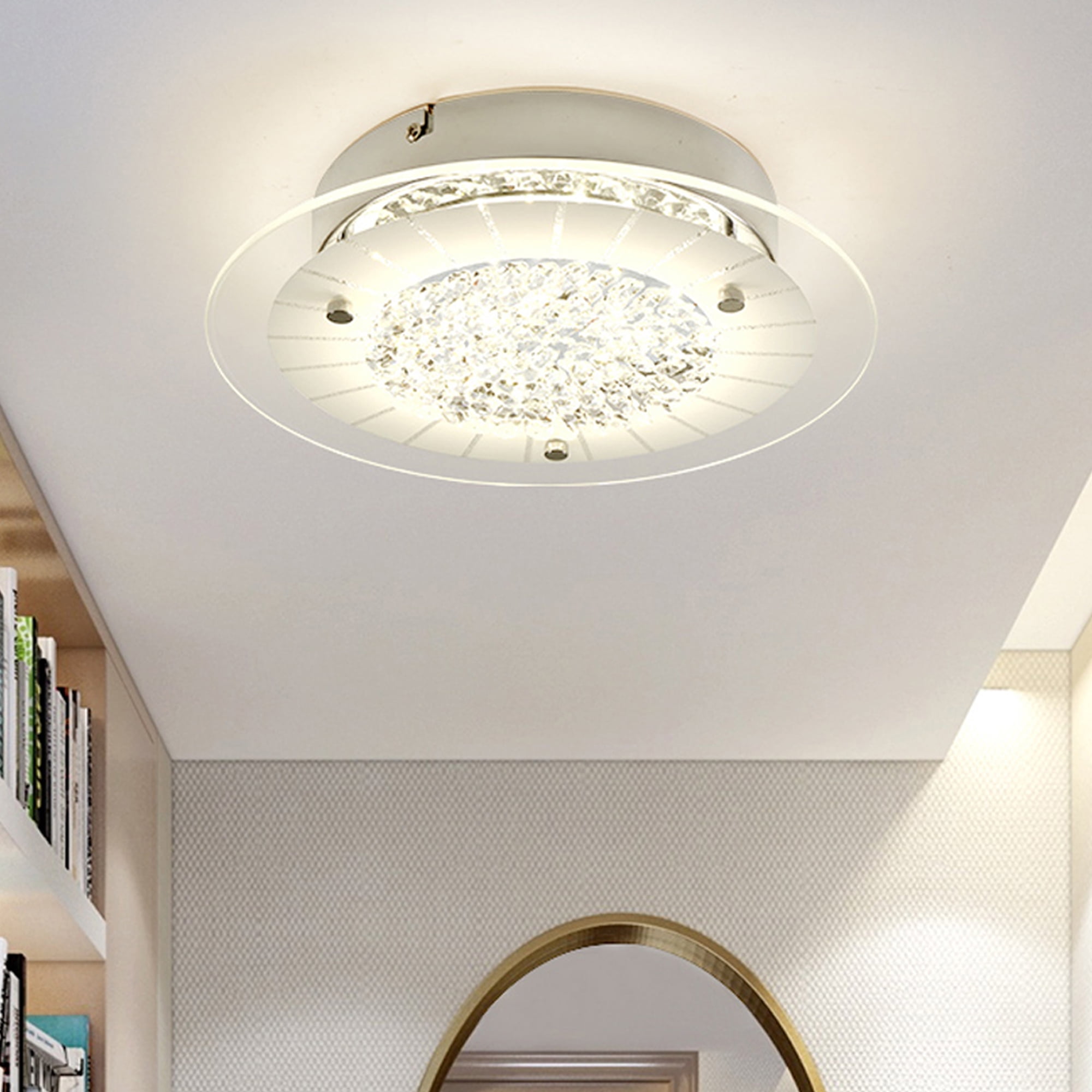 Auffel Crystal Flush Mount Ceiling Light Glass LED Light Fixture Kitchen Bedroom Hallway Nickel