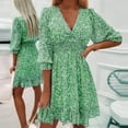 thumbnail image 3 of Up to 30% off Clearance! AKAFMK Summer Dresses 2024,Women Summer A-Line Beach Sundresses,Summer Casual V-Neck Froral Print 3/4 Sleeve Loose Dresses,Green,XXL, 3 of 8
