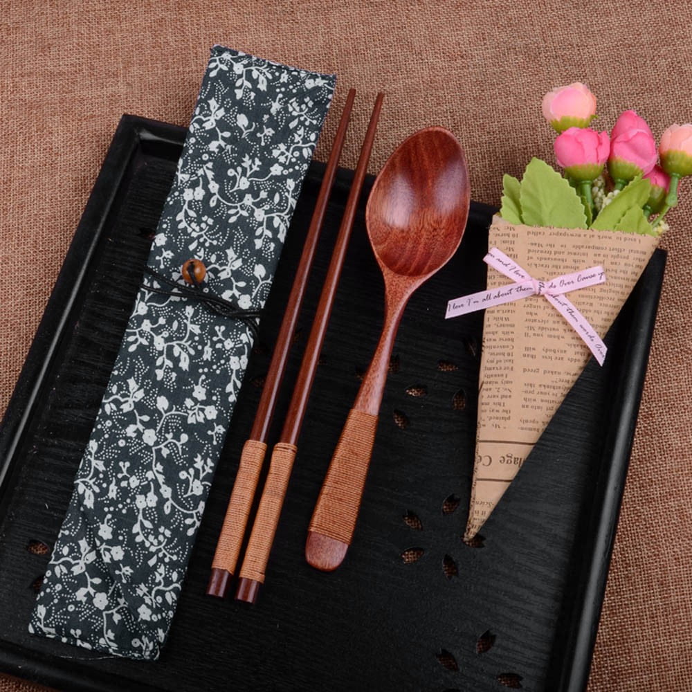 Portable Japanese Vintage Wooden Chopsticks Spoon Fork Tableware New Wooden Gift 
