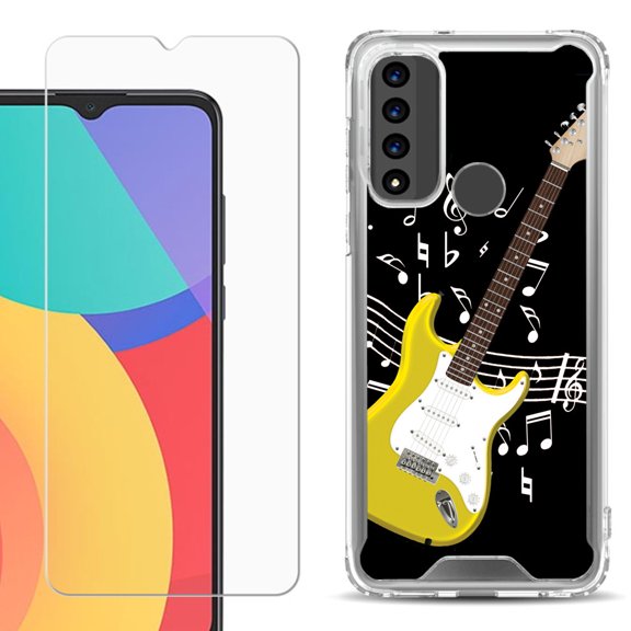 Shockproof Bumper Phone Case for TCL 20 XE, with Tempered Glass Screen Protector, by OneToughShield ® - Guitar Yellow