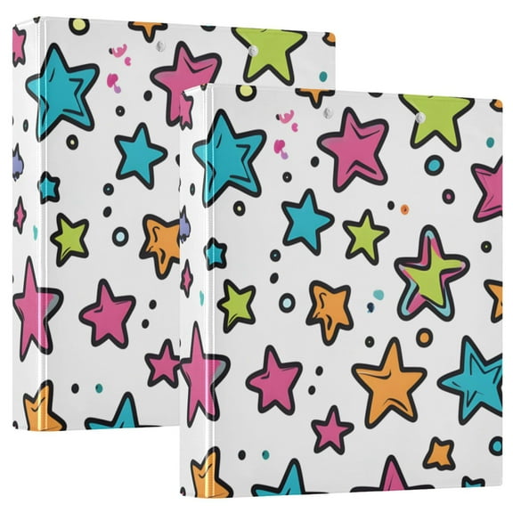 FORMRS 3 Ring Binder 1.5 inch with Pockets Set of 2 Clip Board 200 Sheets Capacity, White Stars