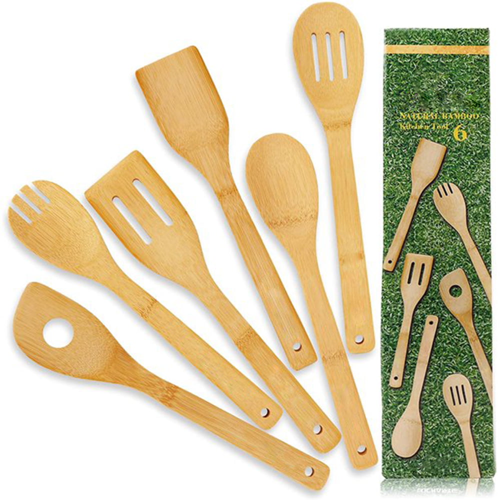 Happy Kitchen Bamboo kitchen Utensil set Cooking Utensil Set Cooking Spatula Fork Spoon Turner for Non Stick Cookware 