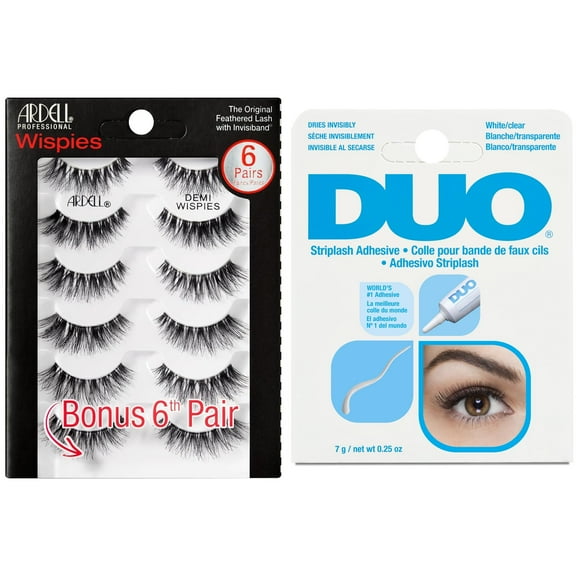 Ardell False Eyelashes Demi Wispies Black, 1 Pack (6 Pairs per pack) and Duo False Eyelash Adhesive, Clear, 0.25 Ounce 1 Pack