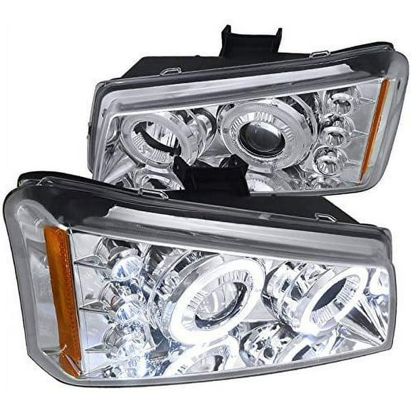 Halo Projector Headlight In Chrome Housing Clear Lens Made For And Compatible With 2003 - 2006 Chevy Chevrolet Silverado 02-06 Avalanche 02 03 04 05 06