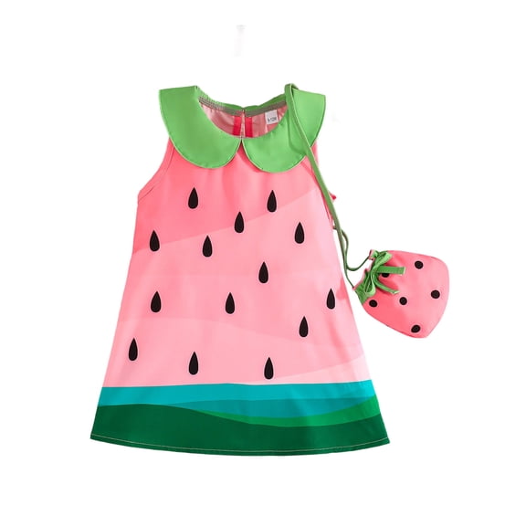 BemeyourBBs Toddler Baby Girls Summer Watermelon Dress Outfit Little Girl Hawaiian Holiday Summer Beach Dress Doll Collar Sleeveless Tank Princess Birthday Party Dress with Shoulder Bag