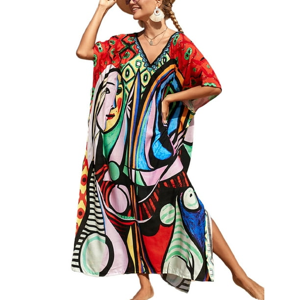 Bsubseach Bathing Suit Cover Up Colorful Caftan Beach Dress for Women Long Swimsuit Bikini Cover 