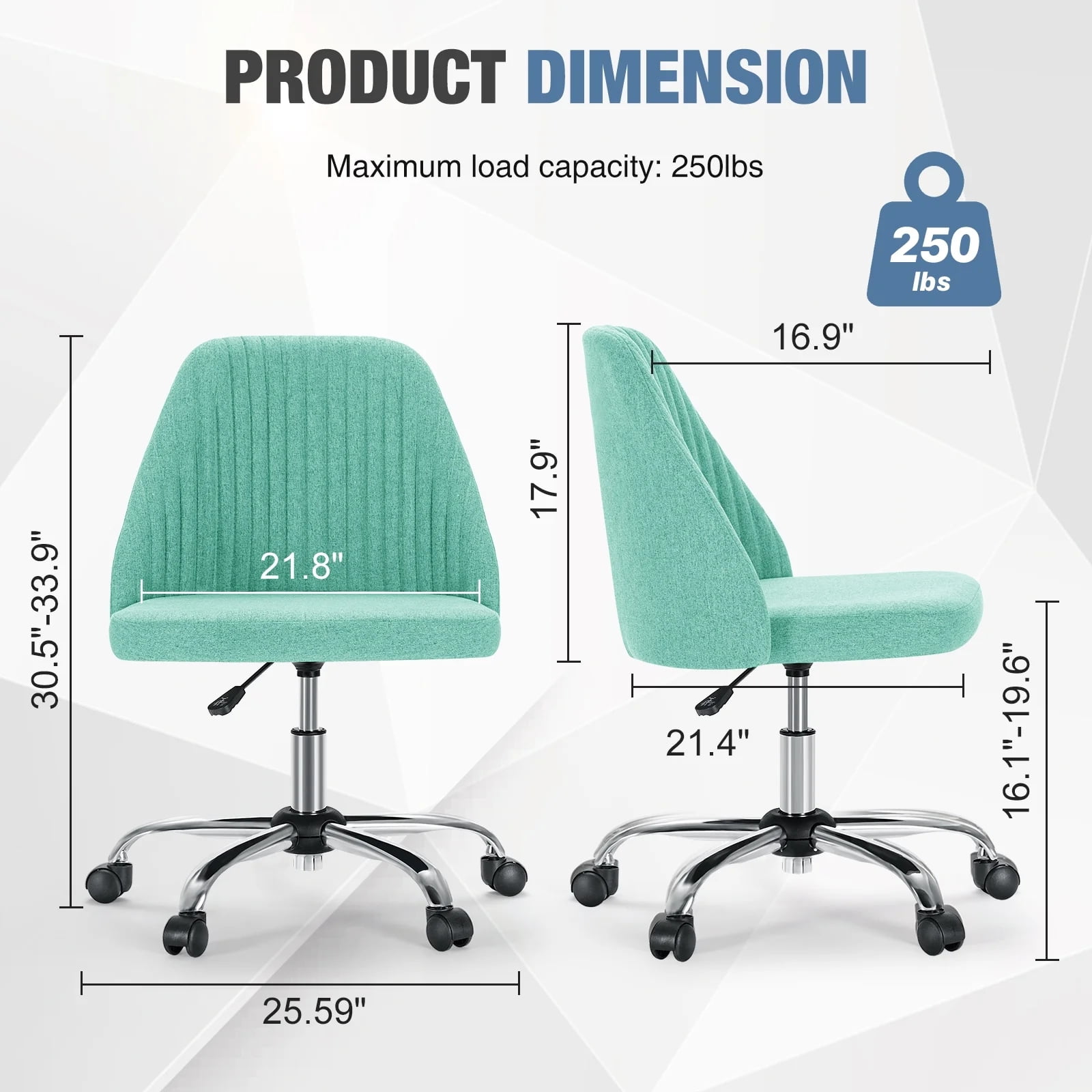 JOINSUN Armless Office Chair Modern Fabric Home Office Desk Chair, Adjustable Swivel Vanity Chair, Green