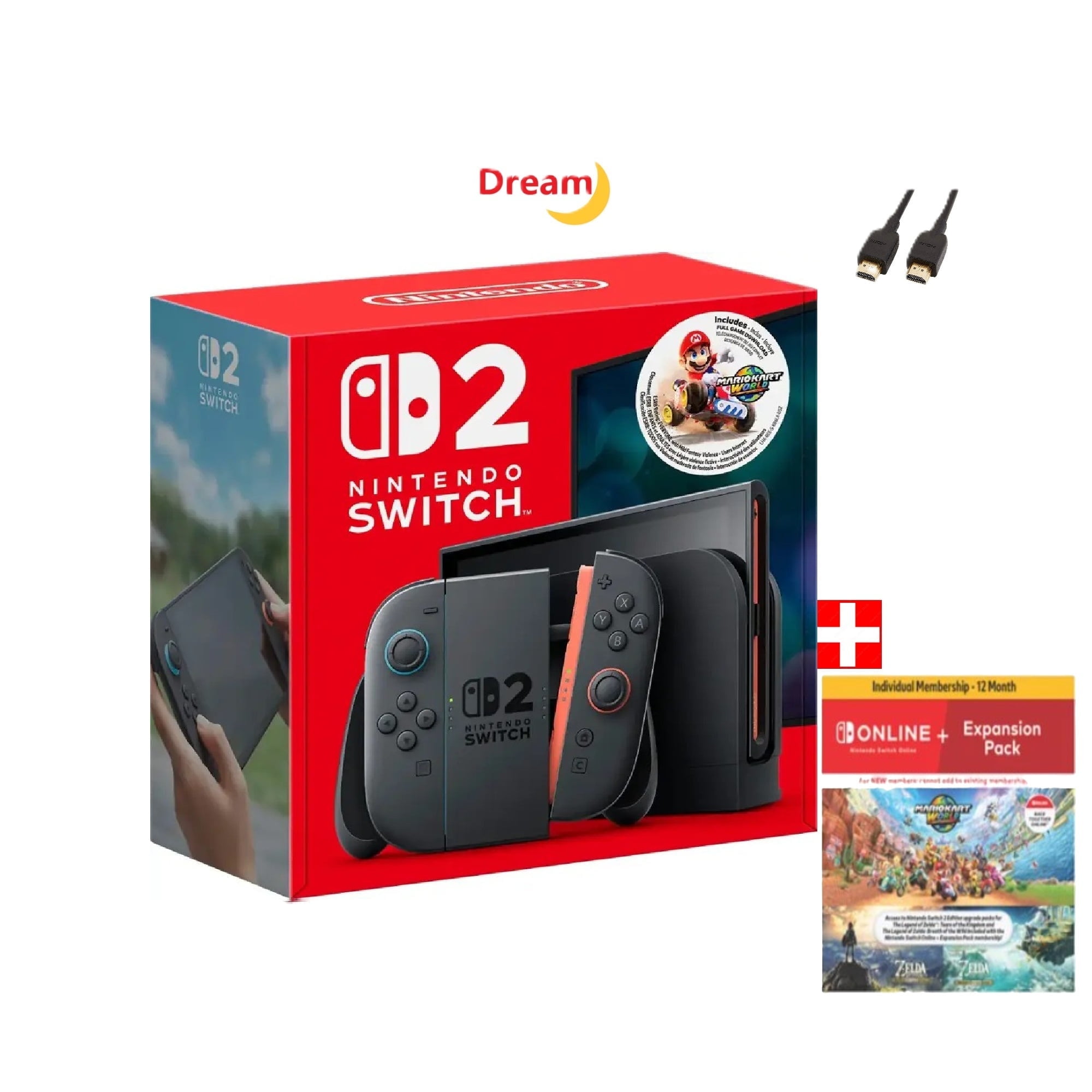Dream 2025 Newest Nintendo Switch™ 2 + Mario Kart World and 12 month Individual membership pack bundle