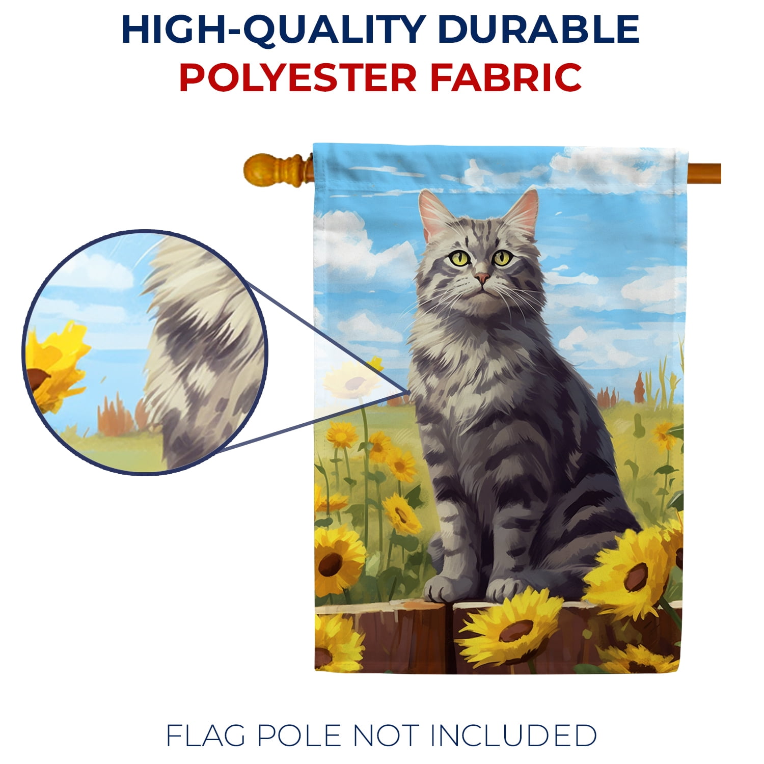 America Forever Spring Summer Sunflower Cat House Flag 28 x 40 inch Double Sided Kitty Floral Spring Summer House Flag for Outdoor Tabby Cat Flag Yard Decoration