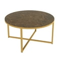 thumbnail image 3 of Topcobe Modern MDF Circle Center Table, Round Coffee Table with Cross Legs for Living Room, Brown + Golden, 3 of 9