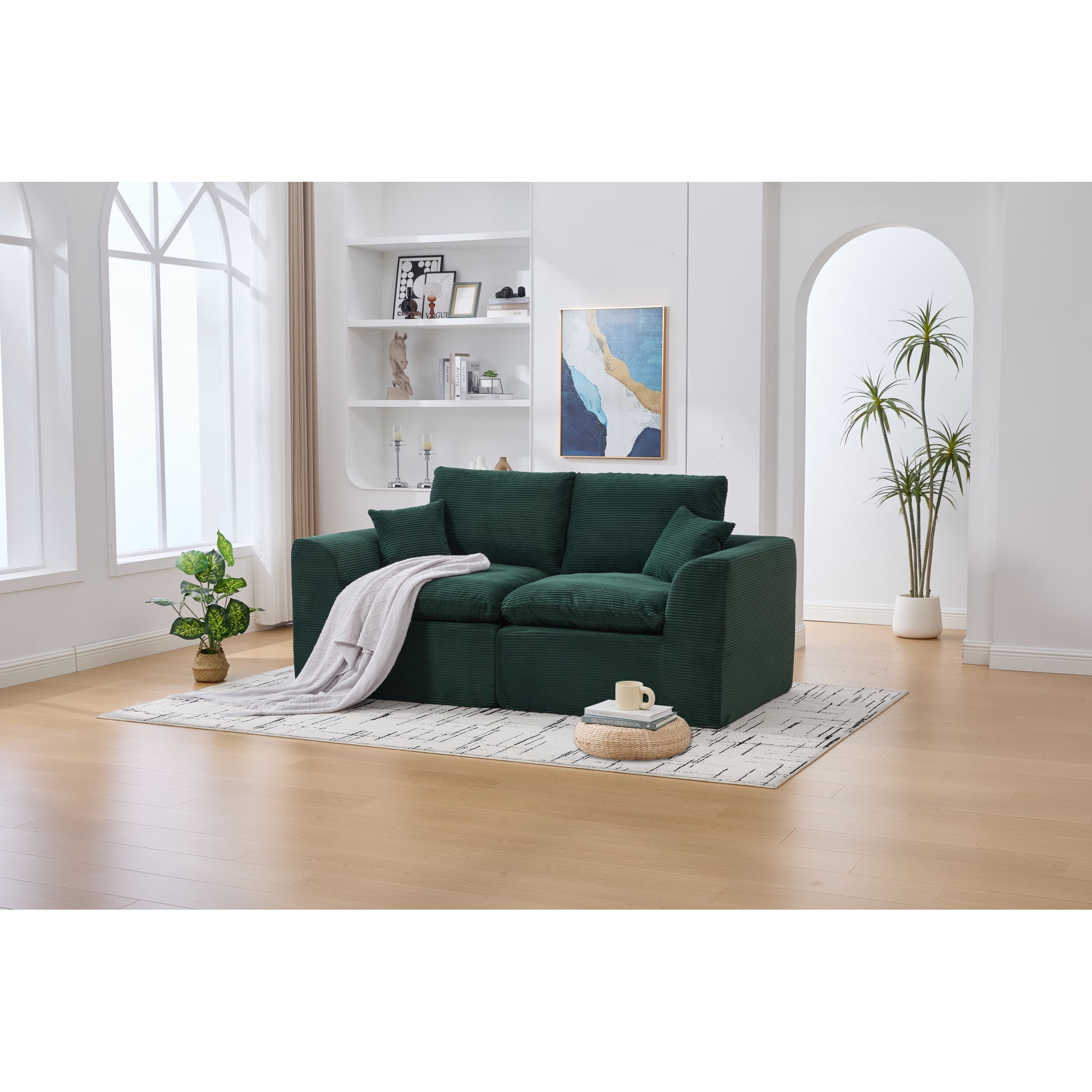 Leumius 80" Cloud Couch,Modern 2 Seater Sofa with Pillow,Upholstered Corduroy Fabric Modern Loveseat for Living Room Bedroom Apartments Dorms,No Assembly Required,Emerald
