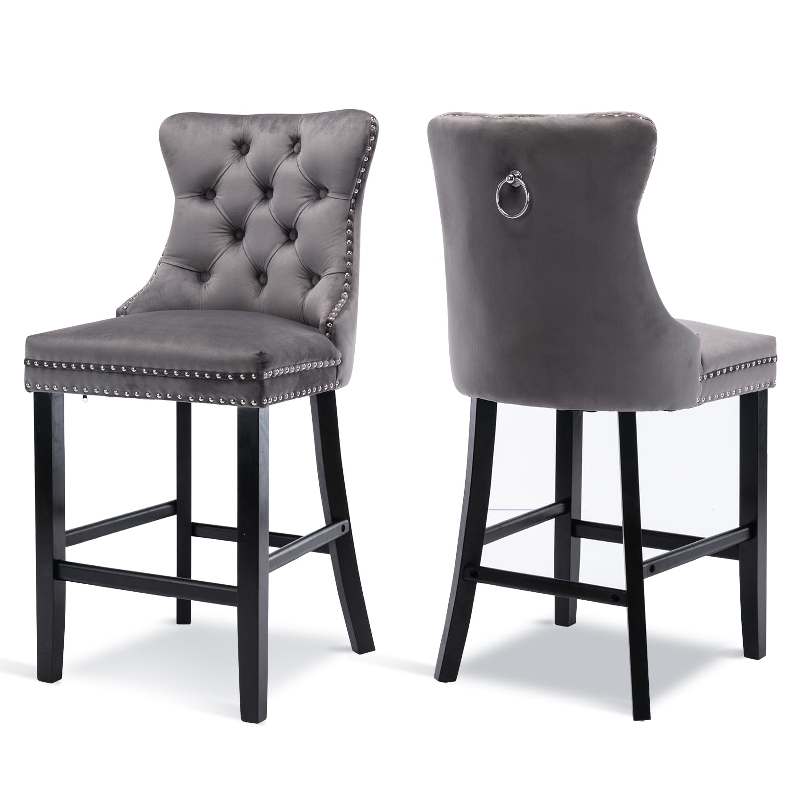 Bar Stools Set of 2 Contemporary Velvet Counter Height Bar Stools with