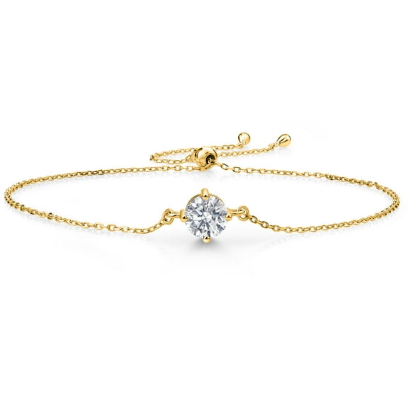 Gem Stone King 18K Yellow Gold Plated Silver Lab Grown Diamond Bracelet for Women | 0.74 Cttw | Gemstone April Birthstone | Round 6MM | Fully Adjustable 9 inch