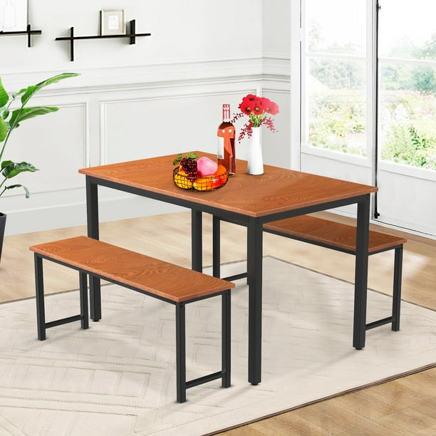 Piscis 3 Piece Dining Table Set With 2 Benches Kitchen Bench Table Set Mdf Kitchen Table And Chairs For Limited Space Multicolor Walmart Com Walmart Com