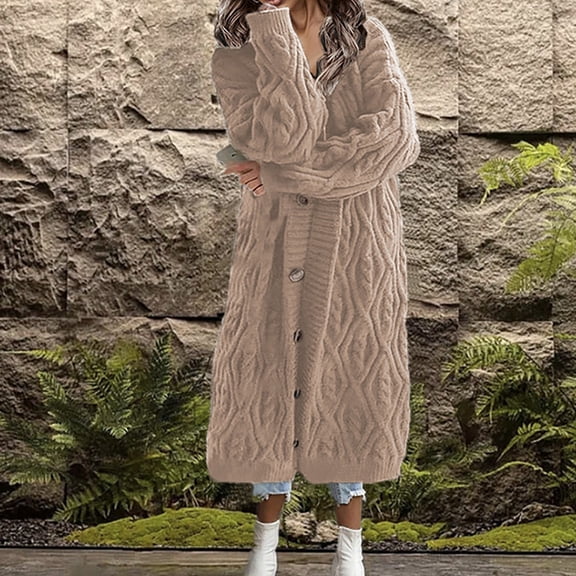 CEHVOM Women Casual Solid Knitting Loose Cardigan Long Sleeve Sweaters Tops