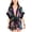 Black, variant on MIKEN Women's Black Tropical Print Stretch Lace Trim Kimono Deep V Neck Tie Swimsuit Cover Up XS