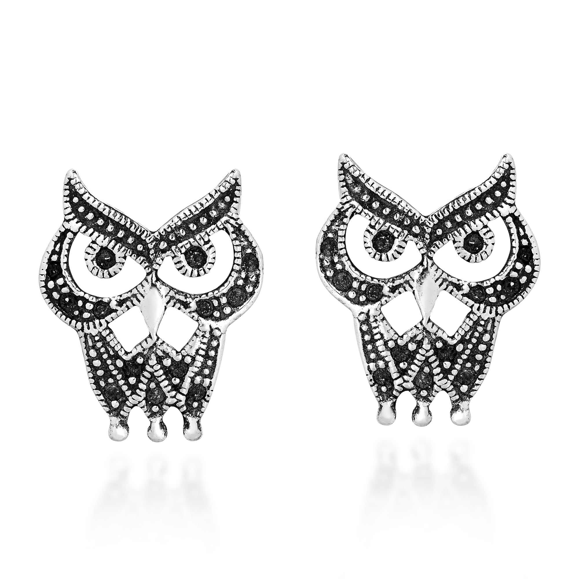 925 Sterling Silver Rose Gold OWL Stud Earrings & Gift Box