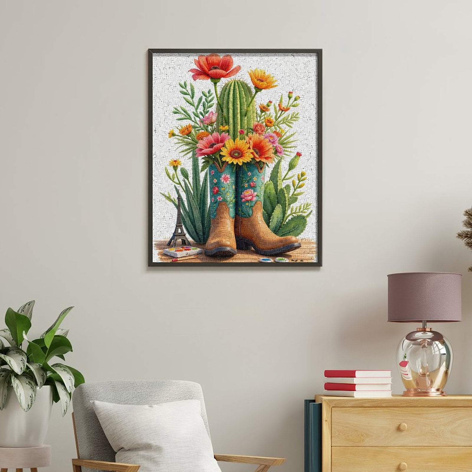 Paint By Numbers Kit for Adults Beginner - Cowboy Boots Cactus Flowers Art DIY Canvas Painting Kits for Adults, Frameless Paint By Number for Adults for Home Wall Decor 16x20 Inch