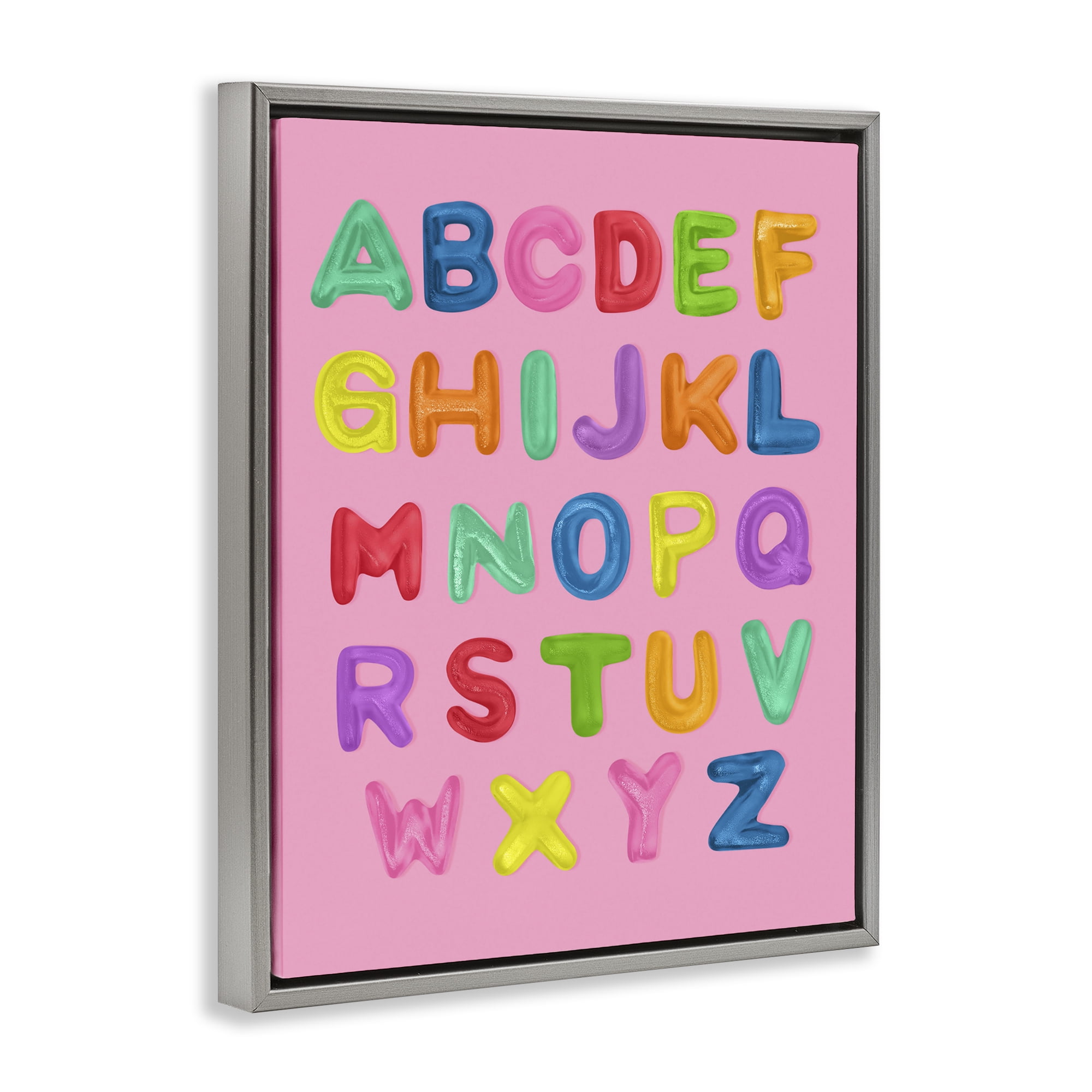 Stupell Industries Gummy Alphabet over Pink Gray Framed Floater Canvas Wall Art, design by LISH Creative
