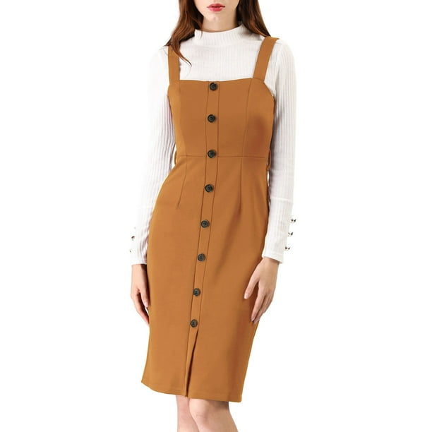 Unique Bargains Women's Button Strap Sheath Suspender Overall Jumper