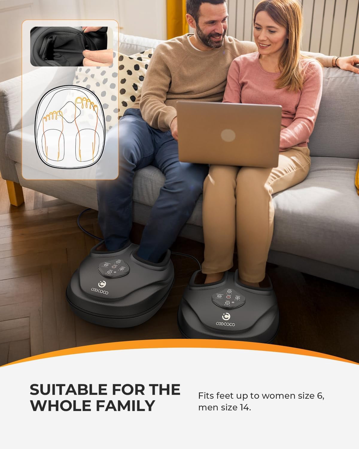CooCoCo Shiatsu Foot Massager with Heat, Feet Massage Machine with Kneading, Compression for Plantar Fasciitis, Neuropathy Tired Foot Blood Circulation, Gifts for Women Men Mom Dad, Size 14''