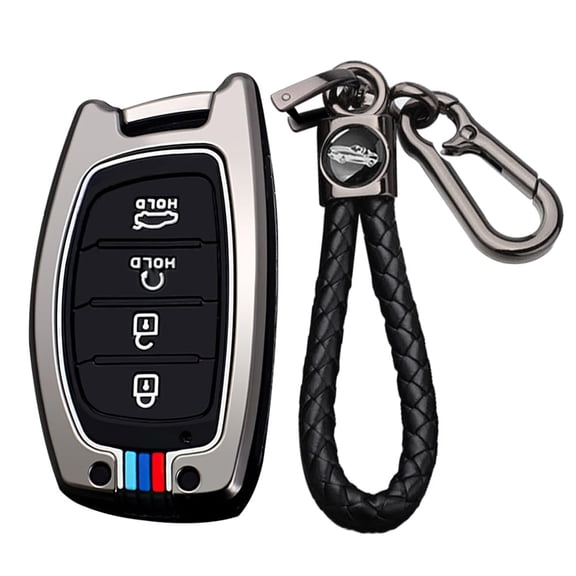 Durable 4-Button Key Fob Cover Compatible with Hyundai Elantra Tucson Sonata Elantra GT Ioniq Key Case Protector Metal Keychain