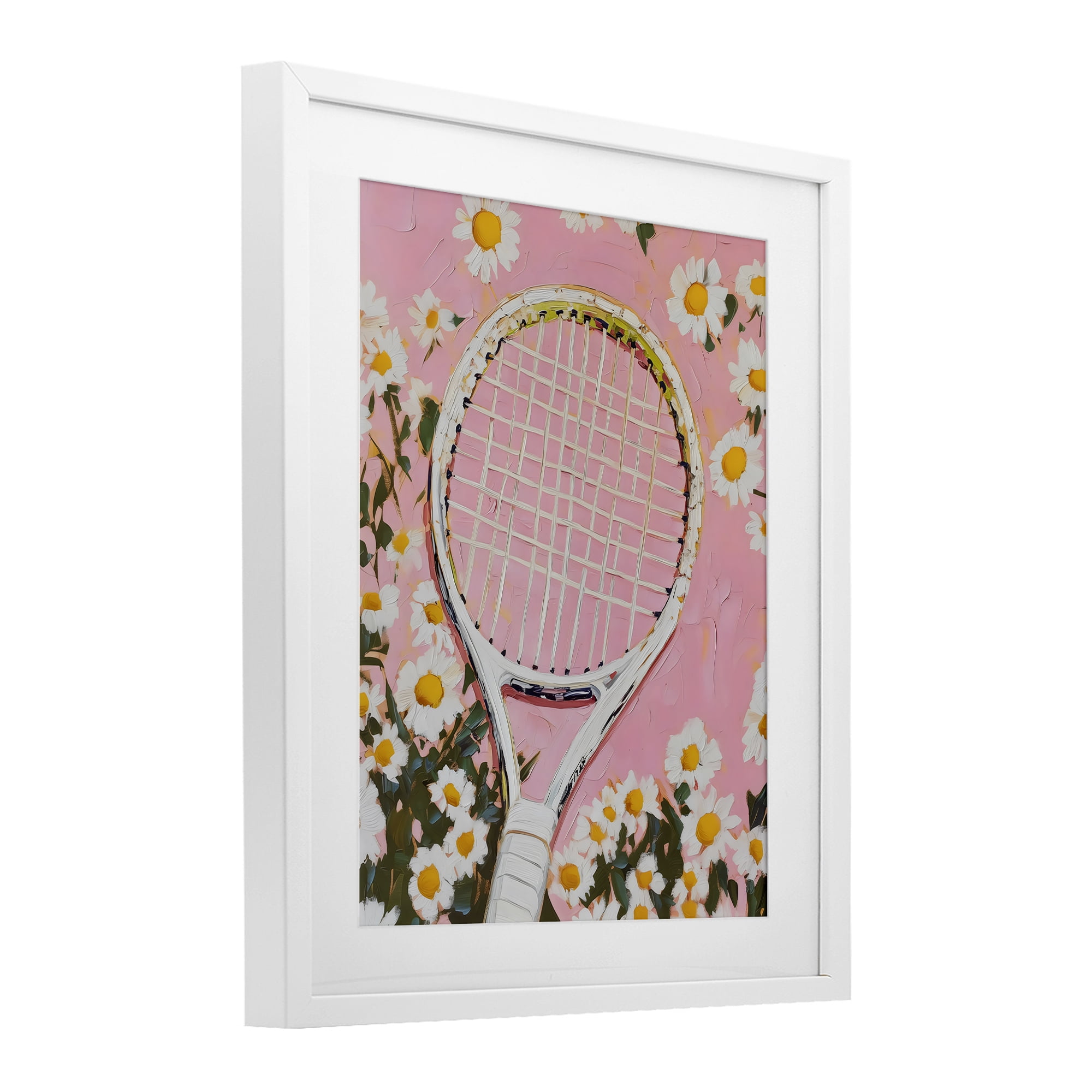 Stupell Industries Pink Tennis Racket & Daisies White Framed Print Under Glass, design by LSR Design Studio