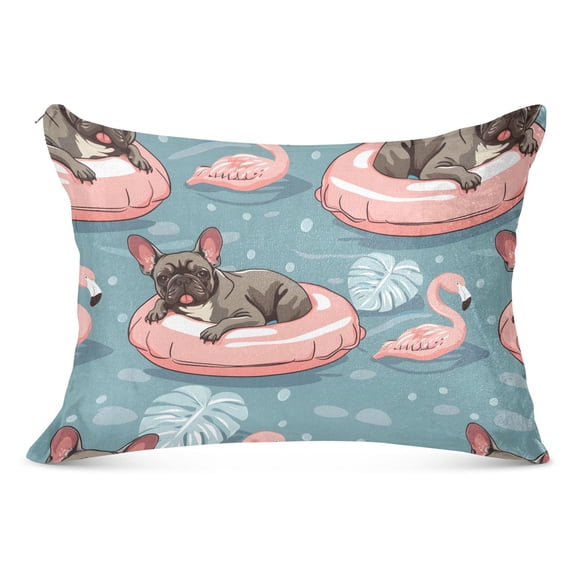 Dog Palm Leaf Flamingo Plush Pillow Cases Standard Size Ultra Soft Warm Pillowcases with Zipper 20"x26"