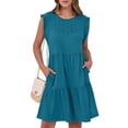 thumbnail image 1 of Ovzne Robes pour Femmes 2025 Robe Femmes Manches Courtes Solides Col Rond Aguichant Élégante Boîte de Nuit Fête Tunique Mini Robes Décontractées Vacances Robe Femmes Liquidation, 1 of 7