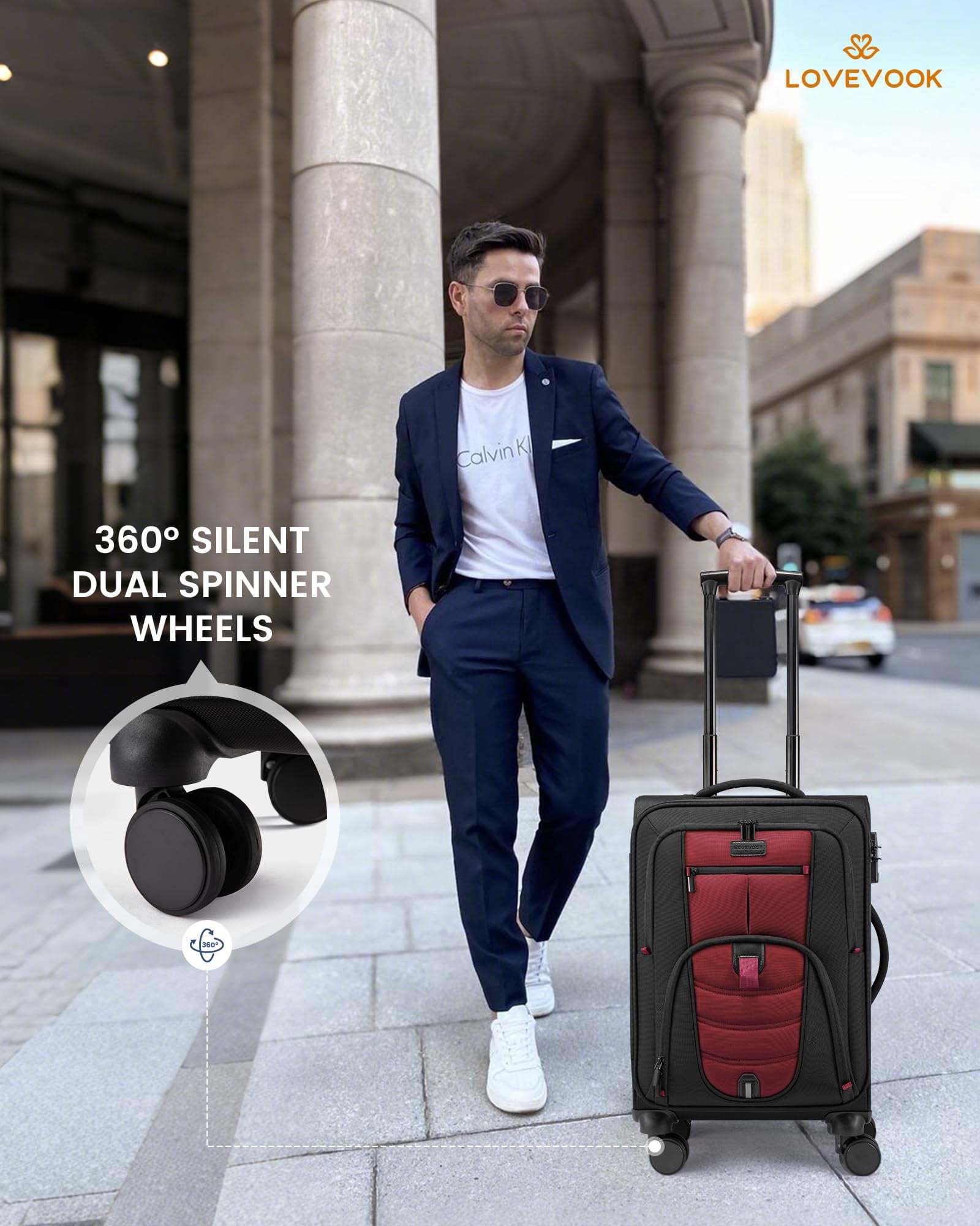 LOVEVOOK Carry On Luggage 22x14x9 Airline Approved, 22-Inch Suitcases with Spinner Wheels, Softside  Luggage with TSA Lock for Men Women Business Trip, Lightweight Large Capacity Luggage for Travel