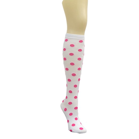 Colorful Polka Dot Pattern Socks from the Sock Panda (Knee High) Color: White with Pink Dots