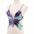 thumbnail image 3 of ZHOUCHANKIDS Womens Glitter Sequin Butterfly Crop Top Low-Cut Tank Top Rave Tube Vest Top for Belly Dance Costume Outfits Purple Multicolor One Size, 3 of 5