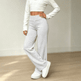 thumbnail image 2 of NEBWOAK Big Girls Wide Leg Pants High Rise Elastic Waist Comfy Lounge Stretch Tween White,Size 7-8T, 2 of 9