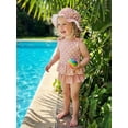 thumbnail image 5 of BemeyourBBs Toddler Baby Girl Swimsuit Infant Bathing Suit 3 Pieces Heart Dot Plaid Cow Skin Swimsuits Bow Tank Top with Ruffle Shorts Set Sun Hat Swimwear Summer Beach Wear, 5 of 9