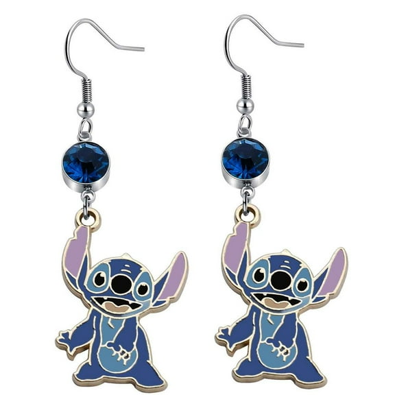 Stitch Character With Blue Stone Metal French Wire Earrings