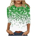 thumbnail image 2 of St. Patrick's Day T-Shirt for Women Shimmering Glitter Print Graphic Crewneck Three Quarter Sleeve Relaxed Fit Festive Holiday Party Top, 2 of 5