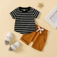 thumbnail image 2 of TAIAOJING Toddler Boys Summer 2PCS Outfit Sets Short Sleeve Striped Prints Tops Shorts 2PCS Outfits Clothes Set For Children Clothes 18-24 Months, 2 of 7