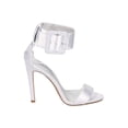 thumbnail image 3 of Silver Satin Open Toe Ankle Cuff Stiletto High Heel Sandal - 6.5, 3 of 6