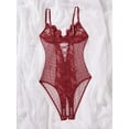 thumbnail image 3 of Red Lace Bodysuit Sheer Crotchless Lingerie, 3 of 5