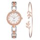 thumbnail image 2 of Reloj femenino con diamantes de imitación y esfera redonda de cuarzo con correa de aleación y pulsera (oro rosa plateado, blanco), 2 of 4