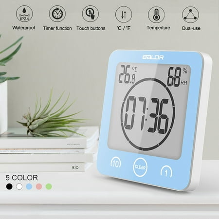 Digital Shower Clock Waterproof Shower Clock Suction Cup Countdown Alarm Bathroom Timer Clock,Temperature and Humidity are also displayed